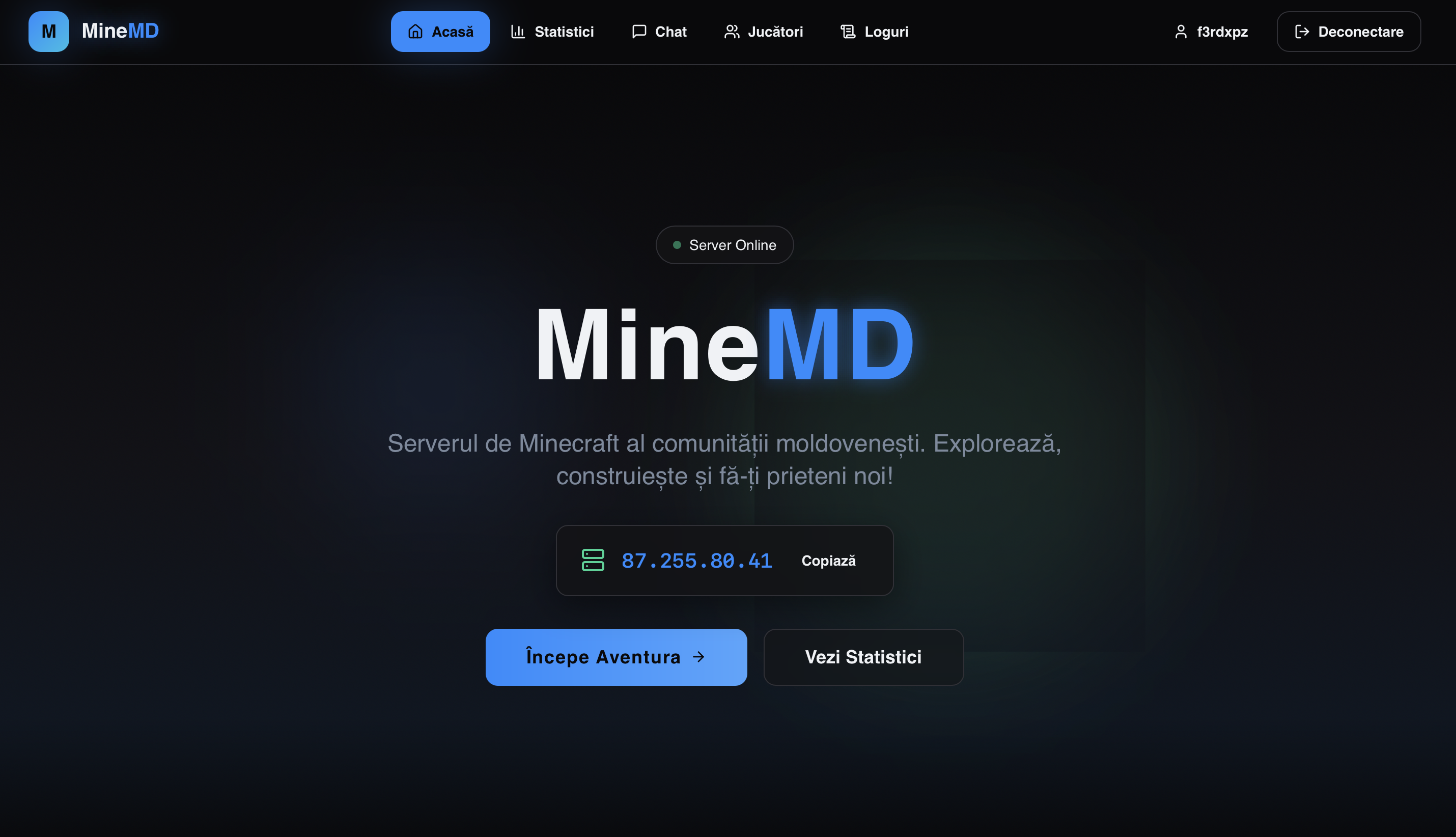 MineMD – Platformă Web pentru Server Minecraft